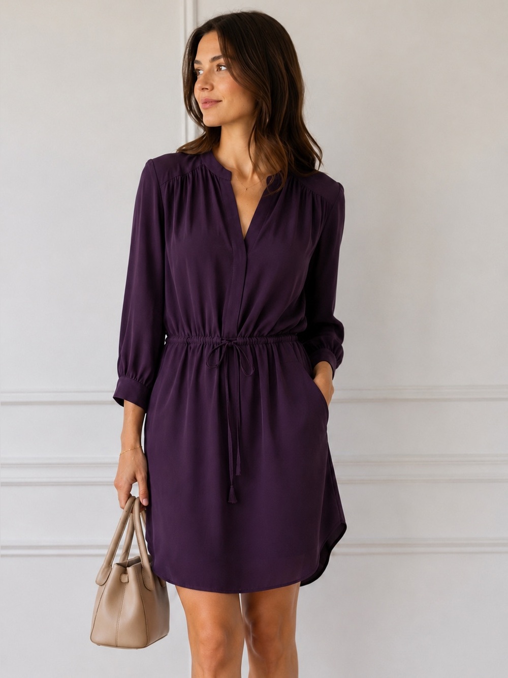 T. Babaton 100% Silk Drawstring Shift Dress Size Small
